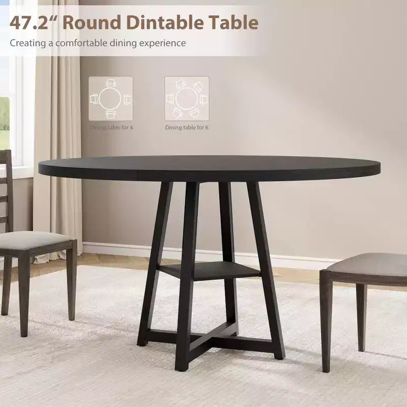 Industrial Round Dining Table,47 Inch Round Kitchen Table for 4,Dinner Table with Wooden Top and Metal Base for Dining Room,Living Room (47.2 in w