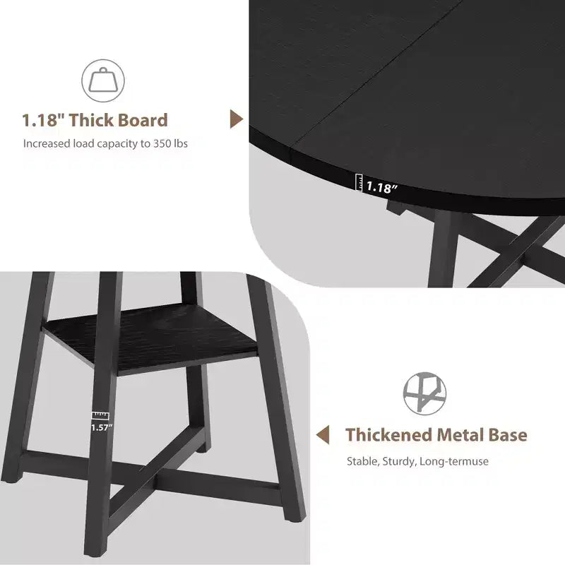 Industrial Round Dining Table,47 Inch Round Kitchen Table for 4,Dinner Table with Wooden Top and Metal Base for Dining Room,Living Room (47.2 in w