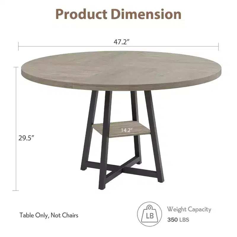 Industrial Round Dining Table,47 Inch Round Kitchen Table for 4,Dinner Table with Wooden Top and Metal Base for Dining Room,Living Room (47.2 in w