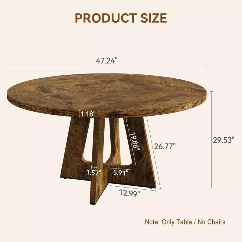 Industrial Round Dining Table,47 Inch Round Kitchen Table for 4,Dinner Table with Wooden Top and Metal Base for Dining Room,Living Room (47.2 in w