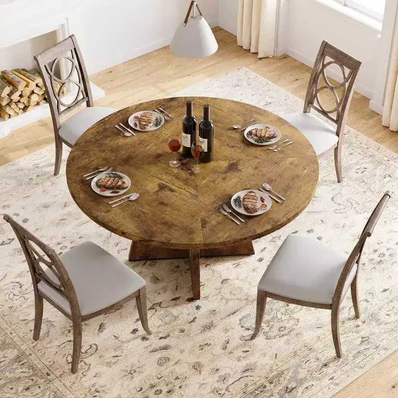 Industrial Round Dining Table,47 Inch Round Kitchen Table for 4,Dinner Table with Wooden Top and Metal Base for Dining Room,Living Room (47.2 in w