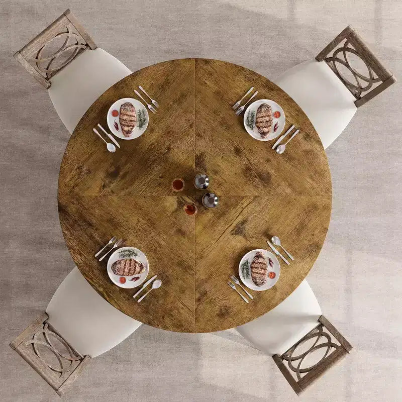 Industrial Round Dining Table,47 Inch Round Kitchen Table for 4,Dinner Table with Wooden Top and Metal Base for Dining Room,Living Room (47.2 in w