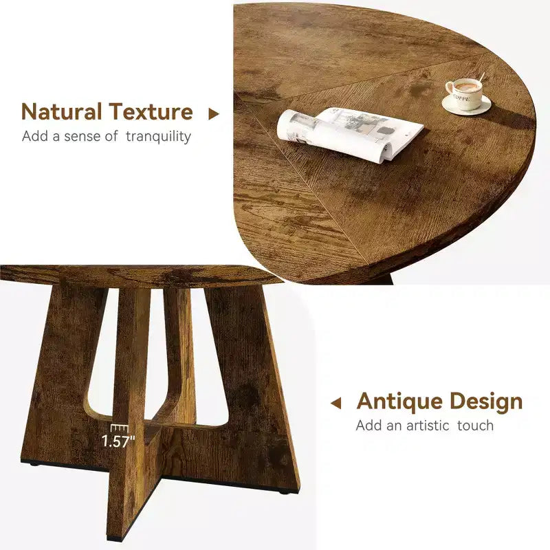 Industrial Round Dining Table,47 Inch Round Kitchen Table for 4,Dinner Table with Wooden Top and Metal Base for Dining Room,Living Room (47.2 in w