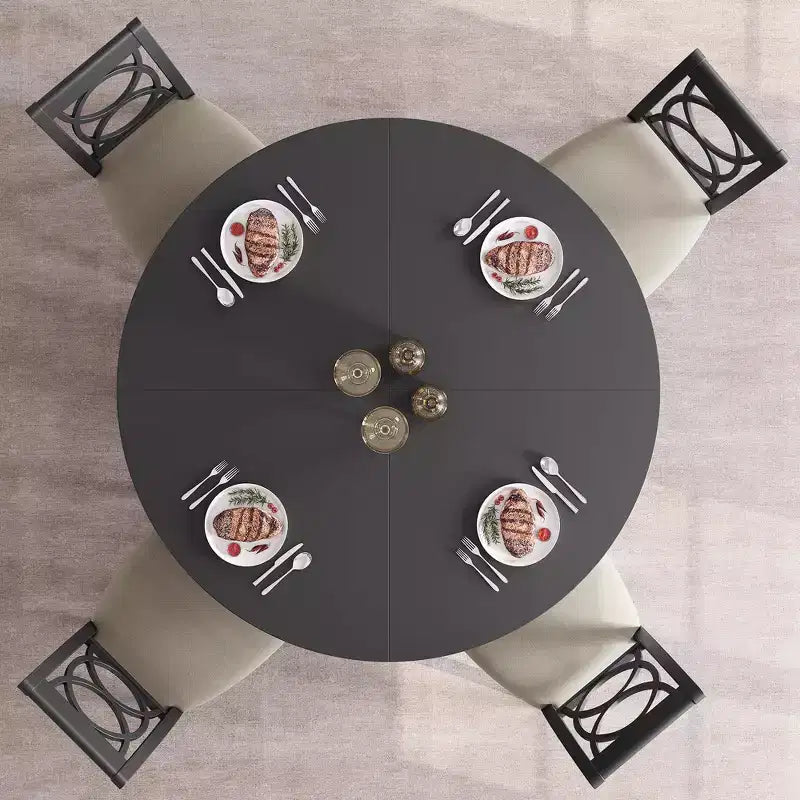Industrial Round Dining Table,47 Inch Round Kitchen Table for 4,Dinner Table with Wooden Top and Metal Base for Dining Room,Living Room (47.2 in w