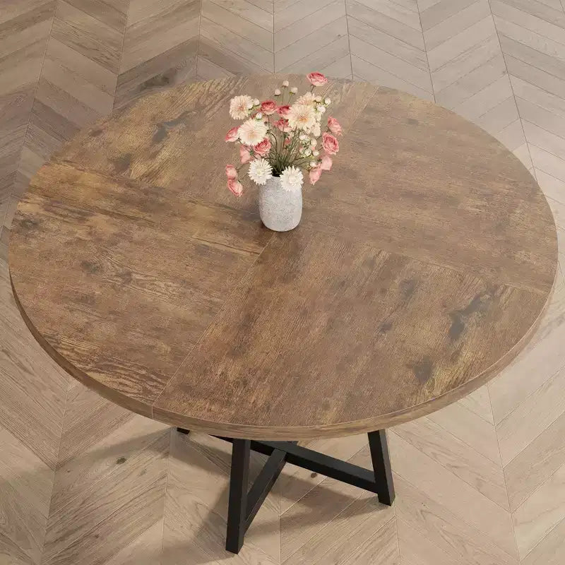 Industrial Round Dining Table,47 Inch Round Kitchen Table for 4,Dinner Table with Wooden Top and Metal Base for Dining Room,Living Room (47.2 in w