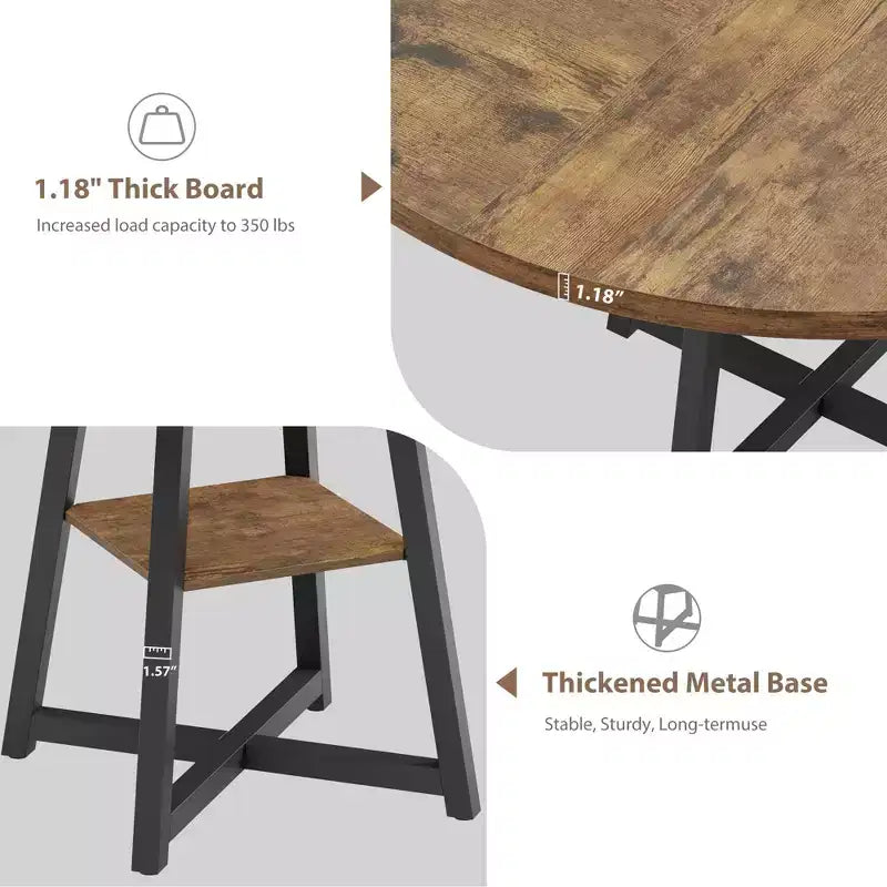 Industrial Round Dining Table,47 Inch Round Kitchen Table for 4,Dinner Table with Wooden Top and Metal Base for Dining Room,Living Room (47.2 in w