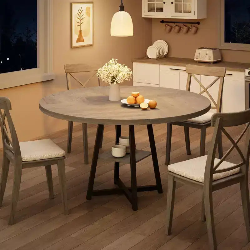 Industrial Round Dining Table,47 Inch Round Kitchen Table for 4,Dinner Table with Wooden Top and Metal Base for Dining Room,Living Room (47.2 in w