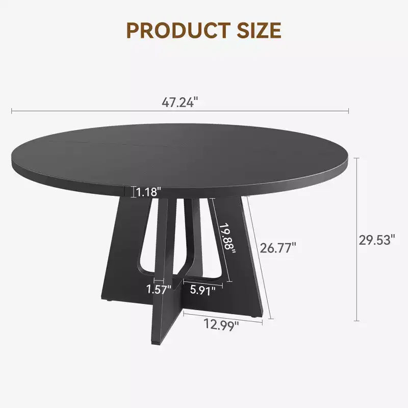Industrial Round Dining Table,47 Inch Round Kitchen Table for 4,Dinner Table with Wooden Top and Metal Base for Dining Room,Living Room (47.2 in w