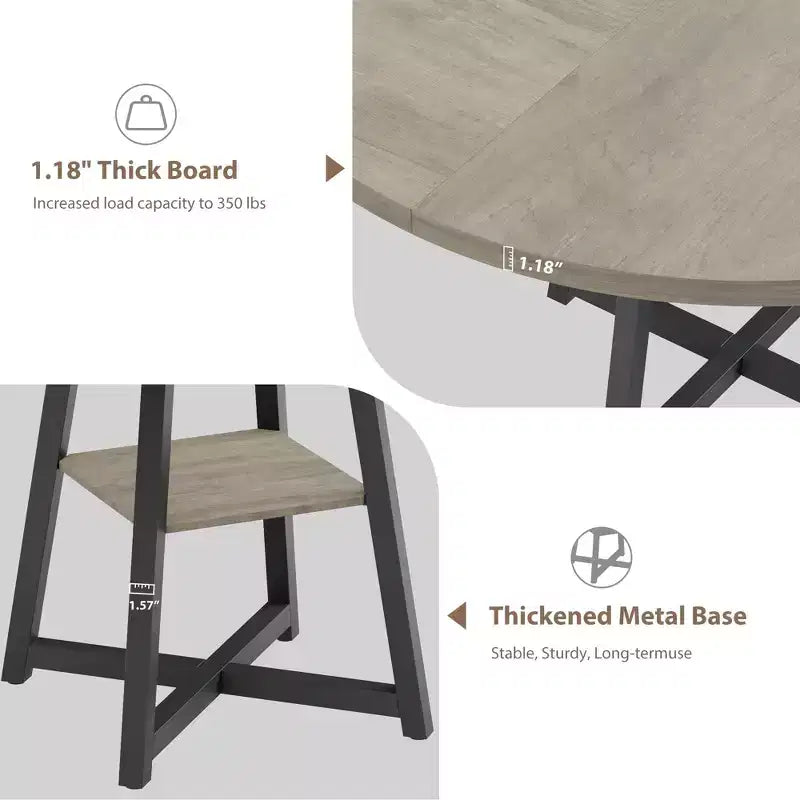 Industrial Round Dining Table,47 Inch Round Kitchen Table for 4,Dinner Table with Wooden Top and Metal Base for Dining Room,Living Room (47.2 in w