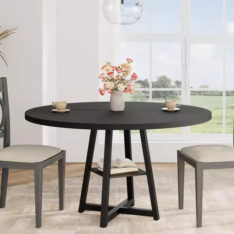Industrial Round Dining Table,47 Inch Round Kitchen Table for 4,Dinner Table with Wooden Top and Metal Base for Dining Room,Living Room (47.2 in w
