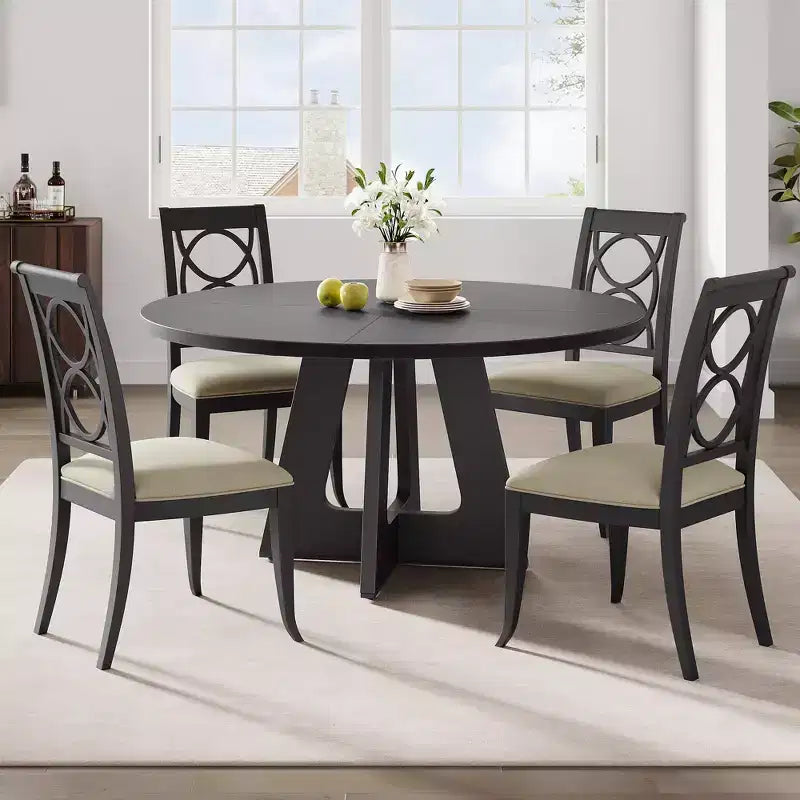 Industrial Round Dining Table,47 Inch Round Kitchen Table for 4,Dinner Table with Wooden Top and Metal Base for Dining Room,Living Room (47.2 in w