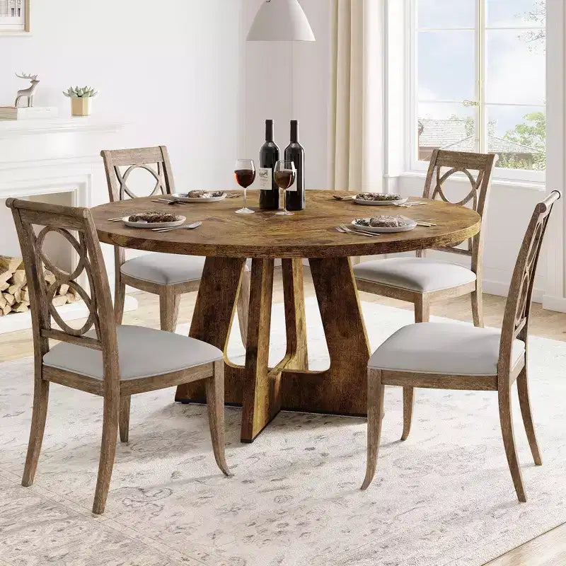 Industrial Round Dining Table,47 Inch Round Kitchen Table for 4,Dinner Table with Wooden Top and Metal Base for Dining Room,Living Room (47.2 in w