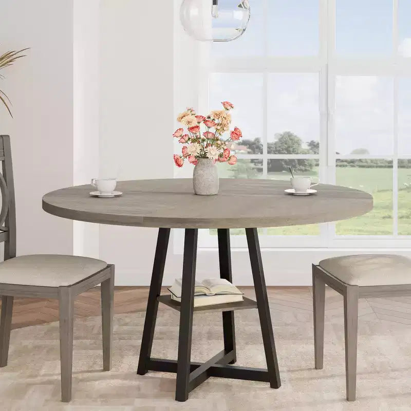 Industrial Round Dining Table,47 Inch Round Kitchen Table for 4,Dinner Table with Wooden Top and Metal Base for Dining Room,Living Room (47.2 in w
