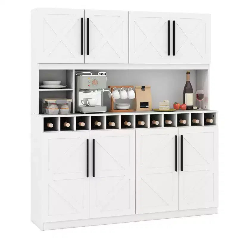 Costway 63'' Wide Kitchen Buffet Hutch w/4 Cabinets 2 Open Shelves & 12-Bottle Wine Rack