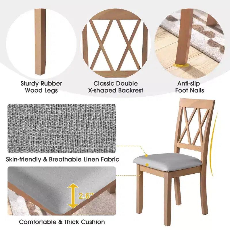 GDF Studio Archer Upholstered Dining Chairs with Solid Wood Legs and Padded Seat (Set of 2)