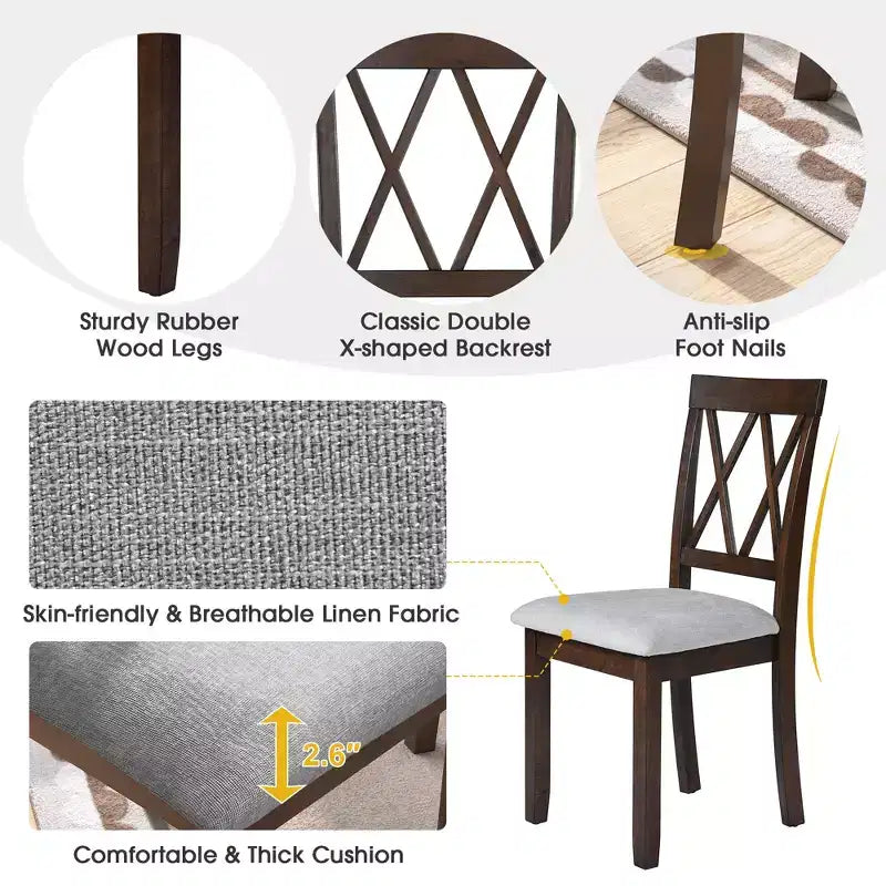 GDF Studio Archer Upholstered Dining Chairs with Solid Wood Legs and Padded Seat (Set of 2)