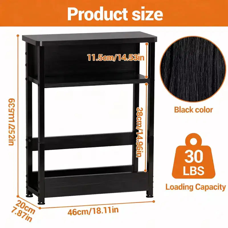 Narrow Side Table with 3 Shelves & Magazine Holder Coffee Table for Sofa, Bedside & Small Spaces, Reading Table for Living Room, Bedroom