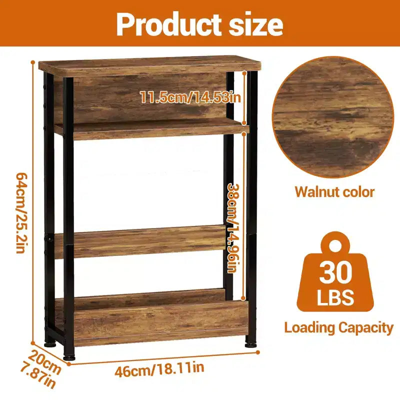 Narrow Side Table with 3 Shelves & Magazine Holder Coffee Table for Sofa, Bedside & Small Spaces, Reading Table for Living Room, Bedroom