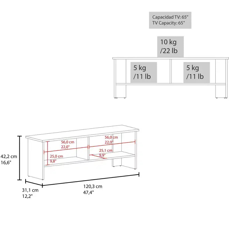 JVNOXK 47 Wide Tv Stand with One Door Cabinet and Open Shelf for Living Room, Entertainment Center Dark Walnut - White