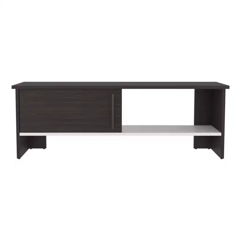 JVNOXK 47 Wide Tv Stand with One Door Cabinet and Open Shelf for Living Room, Entertainment Center Dark Walnut - White