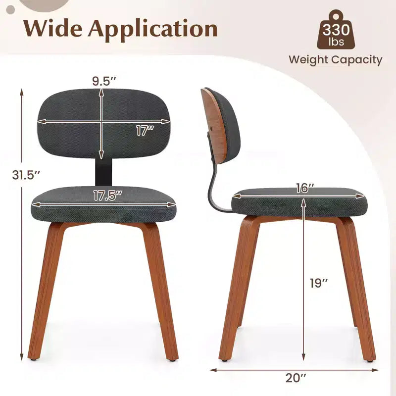 Costway Dining Chairs Set of 2 w/Curved Backrest Padded Seat for Dining Room Living Room