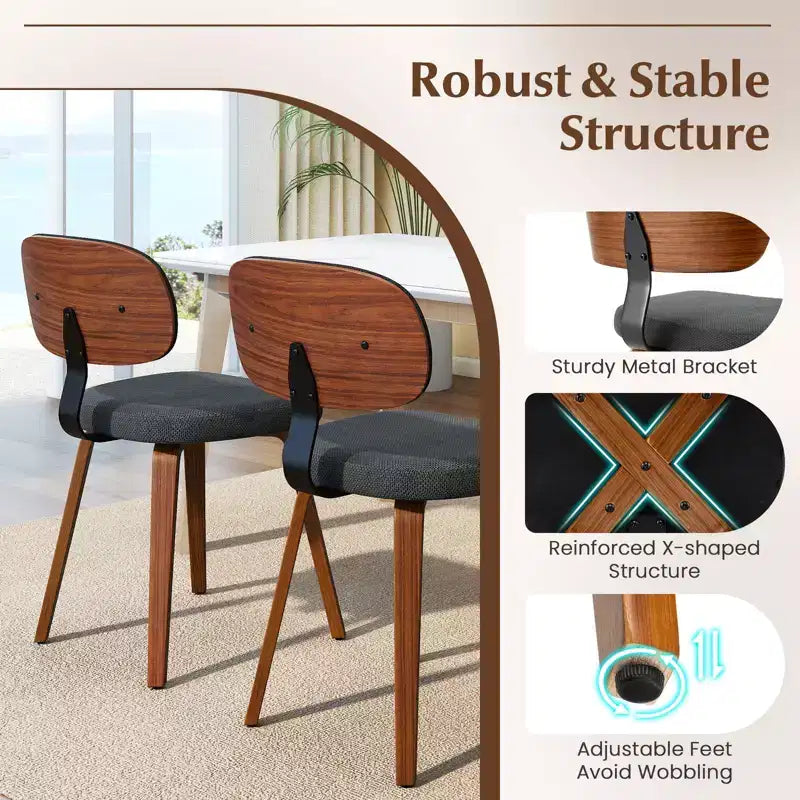 Costway Dining Chairs Set of 2 w/Curved Backrest Padded Seat for Dining Room Living Room