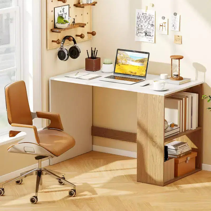 Costway Computer Desk 44'' Home Office Desk w/ 2-Tier Bookshelf Study Writing Desk