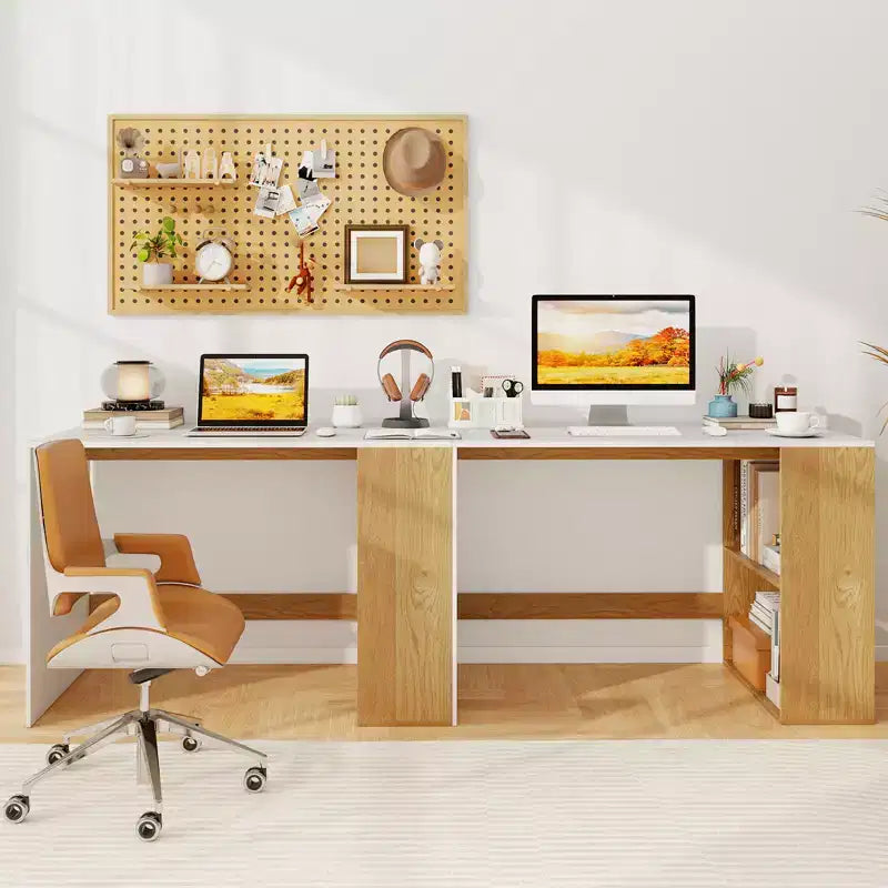 Costway Computer Desk 44'' Home Office Desk w/ 2-Tier Bookshelf Study Writing Desk