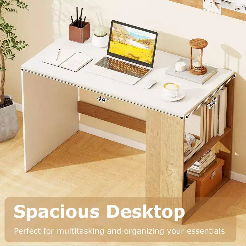 Costway Computer Desk 44'' Home Office Desk w/ 2-Tier Bookshelf Study Writing Desk