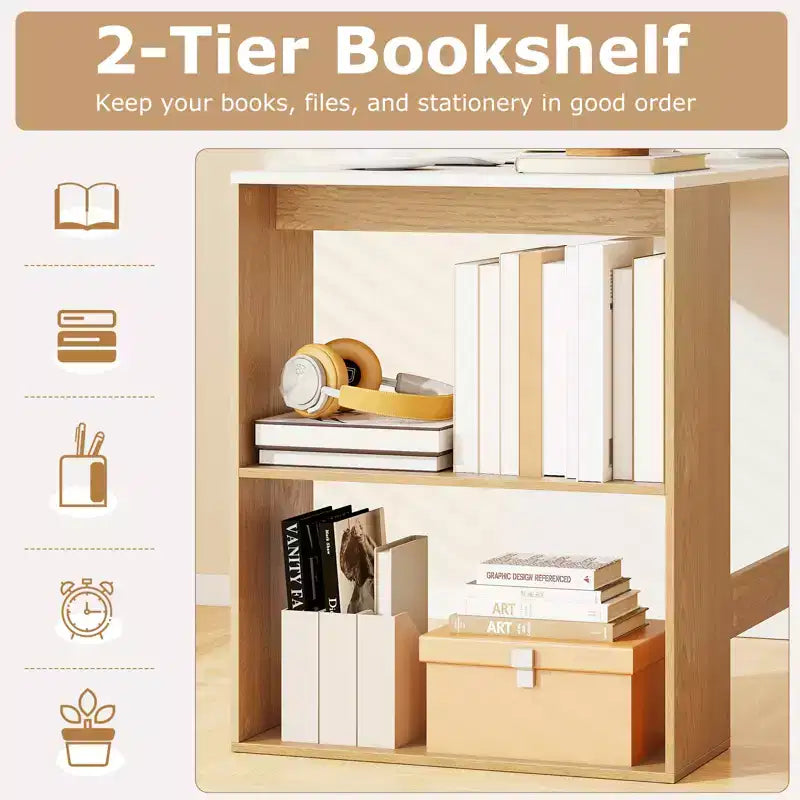 Costway Computer Desk 44'' Home Office Desk w/ 2-Tier Bookshelf Study Writing Desk