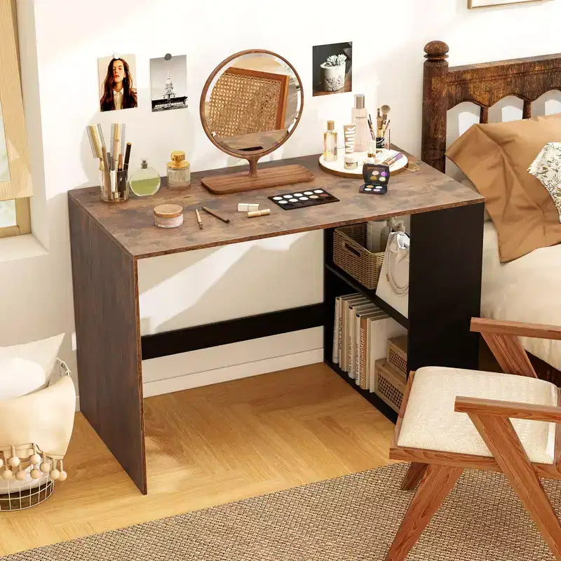 Costway Computer Desk 44'' Home Office Desk w/ 2-Tier Bookshelf Study Writing Desk