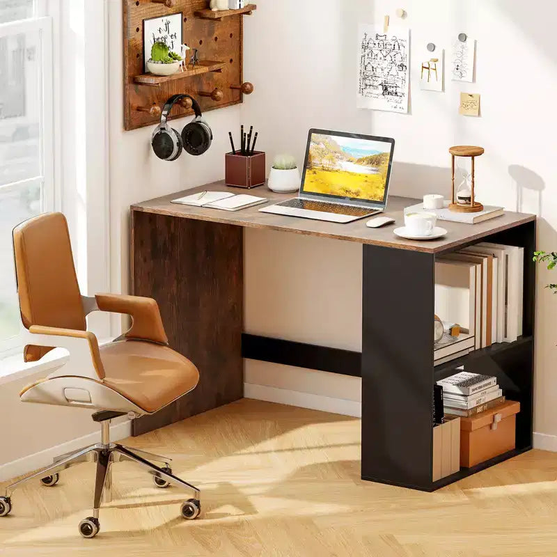 Costway Computer Desk 44'' Home Office Desk w/ 2-Tier Bookshelf Study Writing Desk