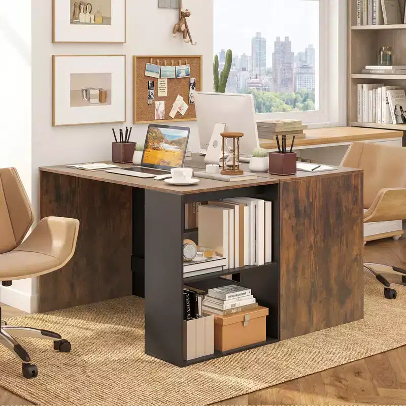 Costway Computer Desk 44'' Home Office Desk w/ 2-Tier Bookshelf Study Writing Desk