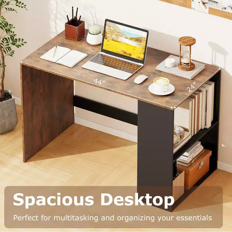 Costway Computer Desk 44'' Home Office Desk w/ 2-Tier Bookshelf Study Writing Desk