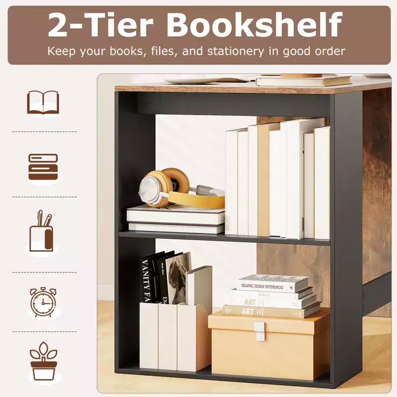 Costway Computer Desk 44'' Home Office Desk w/ 2-Tier Bookshelf Study Writing Desk