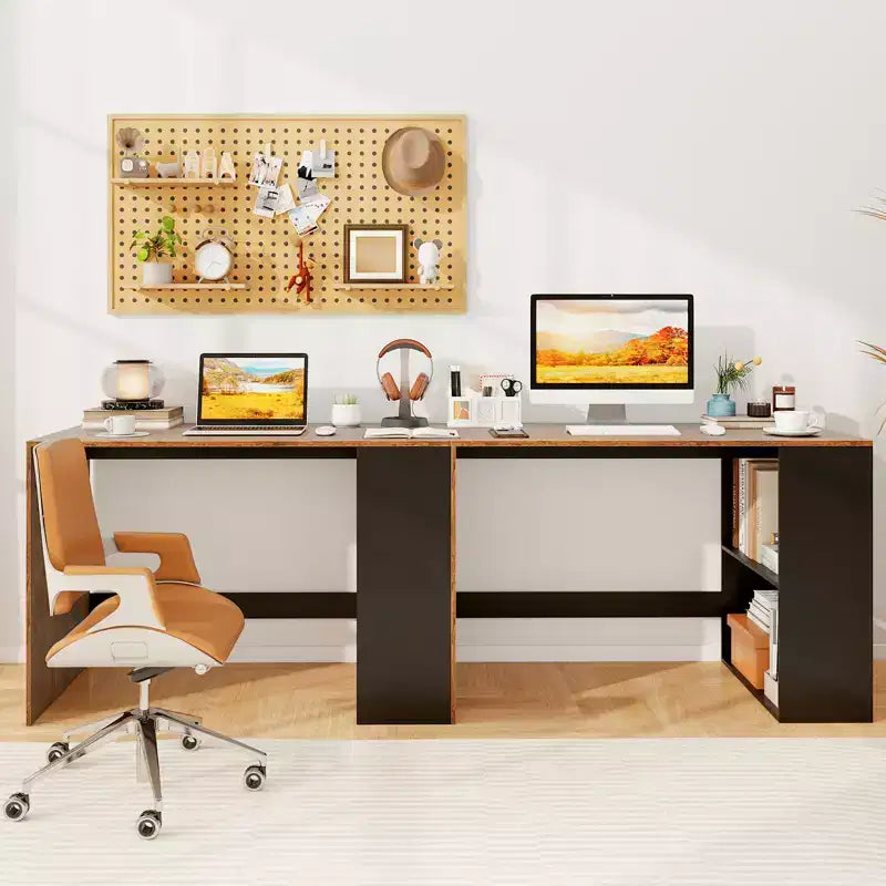Costway Computer Desk 44'' Home Office Desk w/ 2-Tier Bookshelf Study Writing Desk