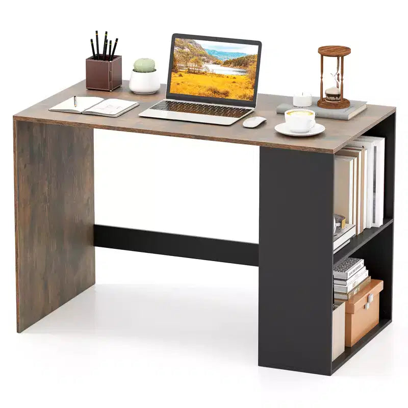 Costway Computer Desk 44'' Home Office Desk w/ 2-Tier Bookshelf Study Writing Desk