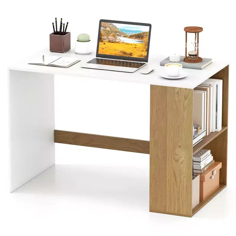 Costway Computer Desk 44'' Home Office Desk w/ 2-Tier Bookshelf Study Writing Desk