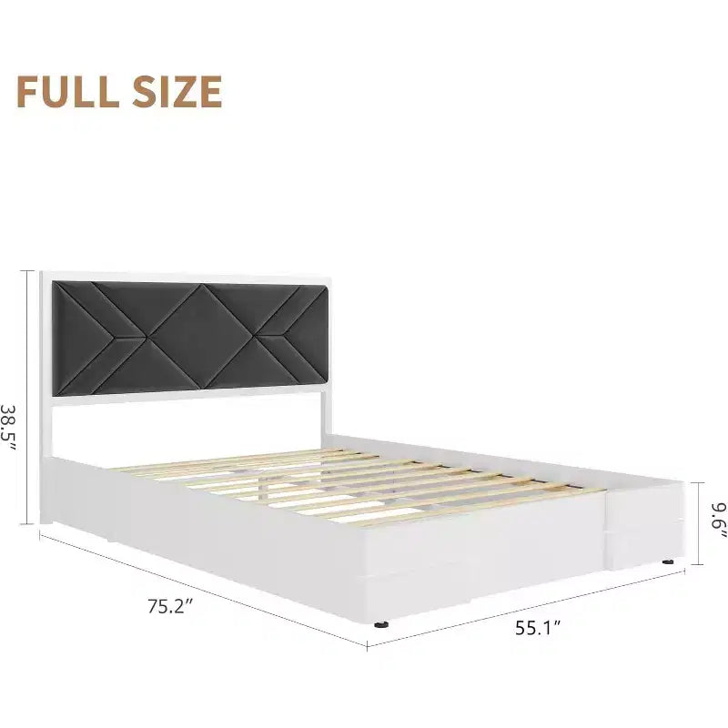 Upholstered Platform Bed with Padded Fabric Headboard, Sturdy Frame and Slats, No Noiseless, No Box Spring Required, Easy Assembly