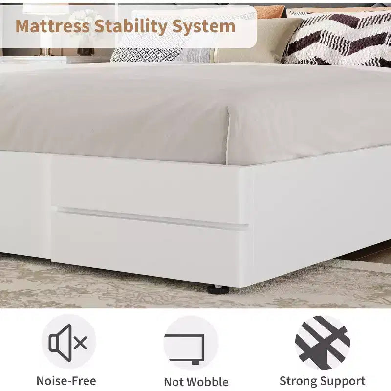 Upholstered Platform Bed with Padded Fabric Headboard, Sturdy Frame and Slats, No Noiseless, No Box Spring Required, Easy Assembly