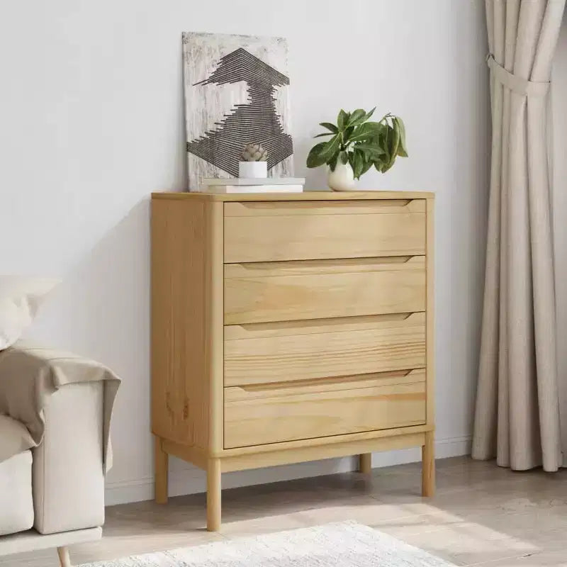 vidaXL Drawer Cabinet Wax Brown Solid Pine Wood Medium Chest Of Drawers