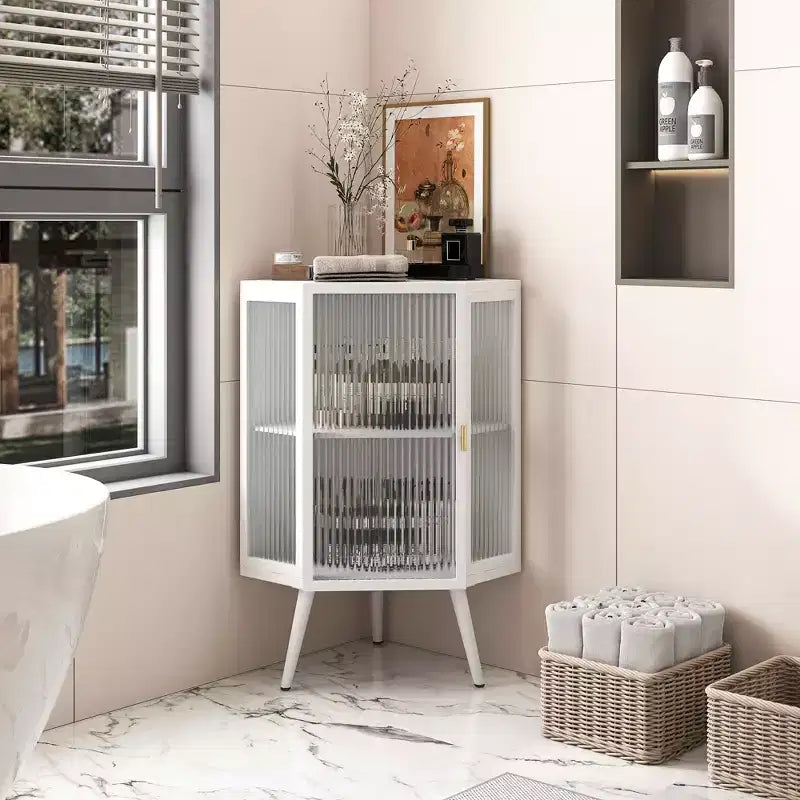 MAYEERTY 22.25 Floor Coner Cabinet with Tempered Glass Door & Storage Shelves for Bedroom Living Room Bedroom White