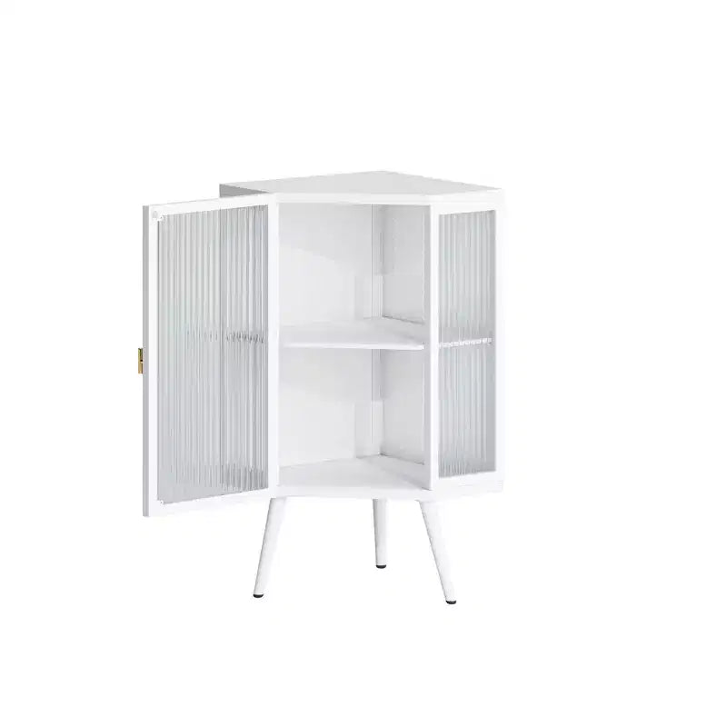 MAYEERTY 22.25 Floor Coner Cabinet with Tempered Glass Door & Storage Shelves for Bedroom Living Room Bedroom White