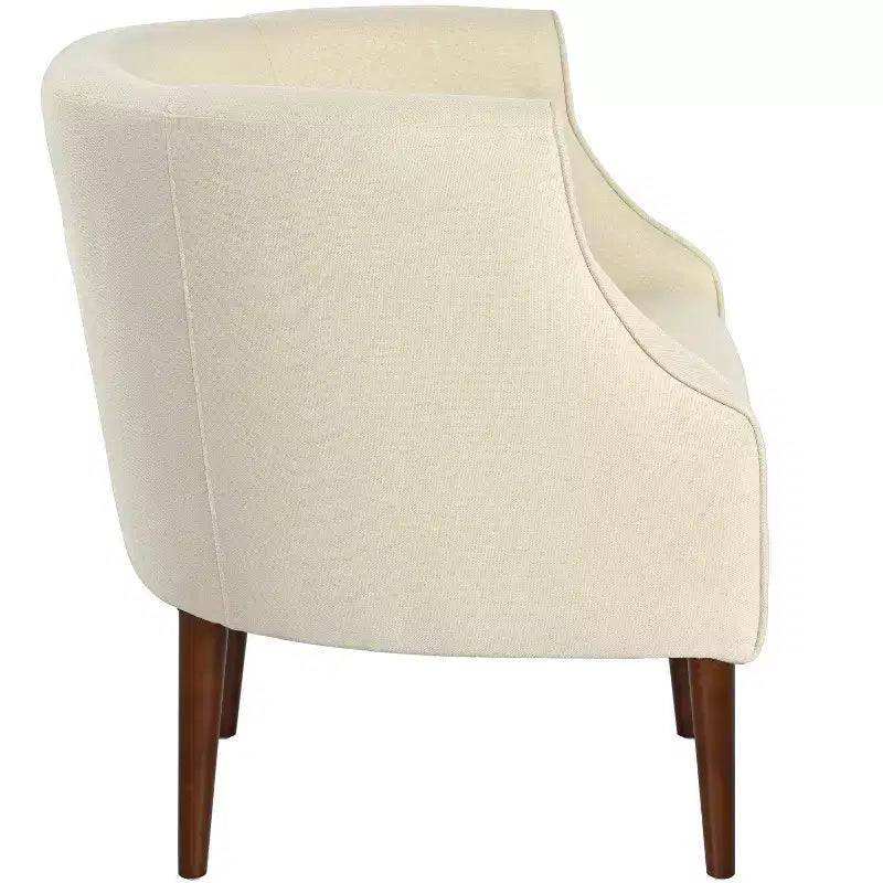 Modern Club Chair with Button-Tufted Back and Tonal Piping, Birch Wood Legs, for Living Room or Office