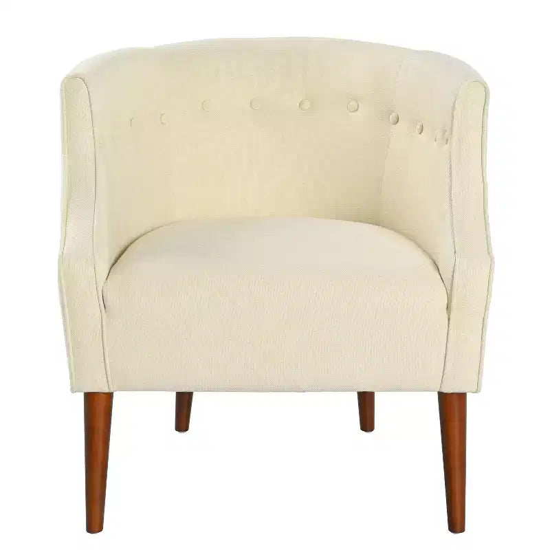Modern Club Chair with Button-Tufted Back and Tonal Piping, Birch Wood Legs, for Living Room or Office