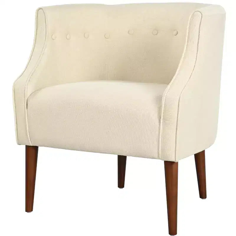 Modern Club Chair with Button-Tufted Back and Tonal Piping, Birch Wood Legs, for Living Room or Office