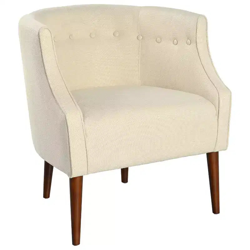 Modern Club Chair with Button-Tufted Back and Tonal Piping, Birch Wood Legs, for Living Room or Office