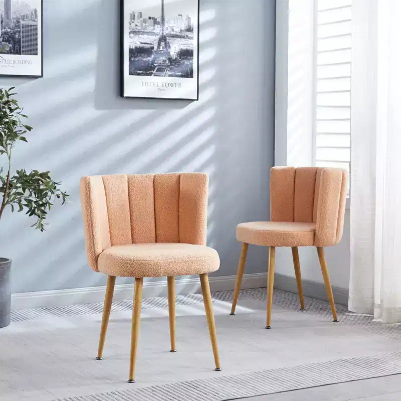 Set of 2 Modern Dining Chairs with Ergonomic Seat Design, Short Hair Cushions, and Comfortable Backrest, Beige Finish