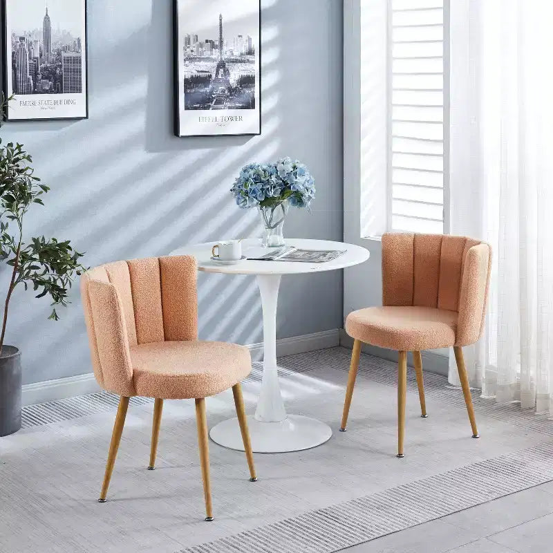 Set of 2 Modern Dining Chairs with Ergonomic Seat Design, Short Hair Cushions, and Comfortable Backrest, Beige Finish