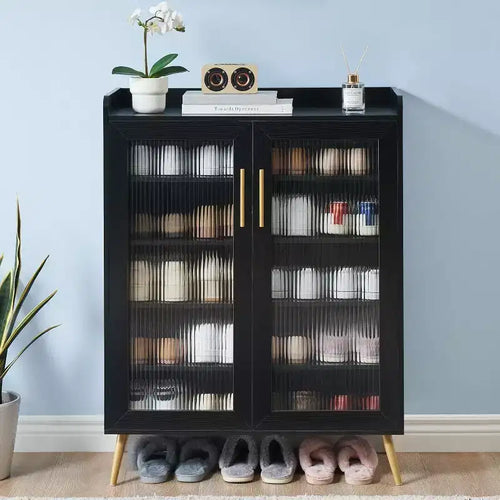 5-Tier Shoe Rack with Glass Front Doors, Durable Storage Organizer with Reinforced Support Legs, Modern Shoe Rack for Entrance or Front Door, Finish
